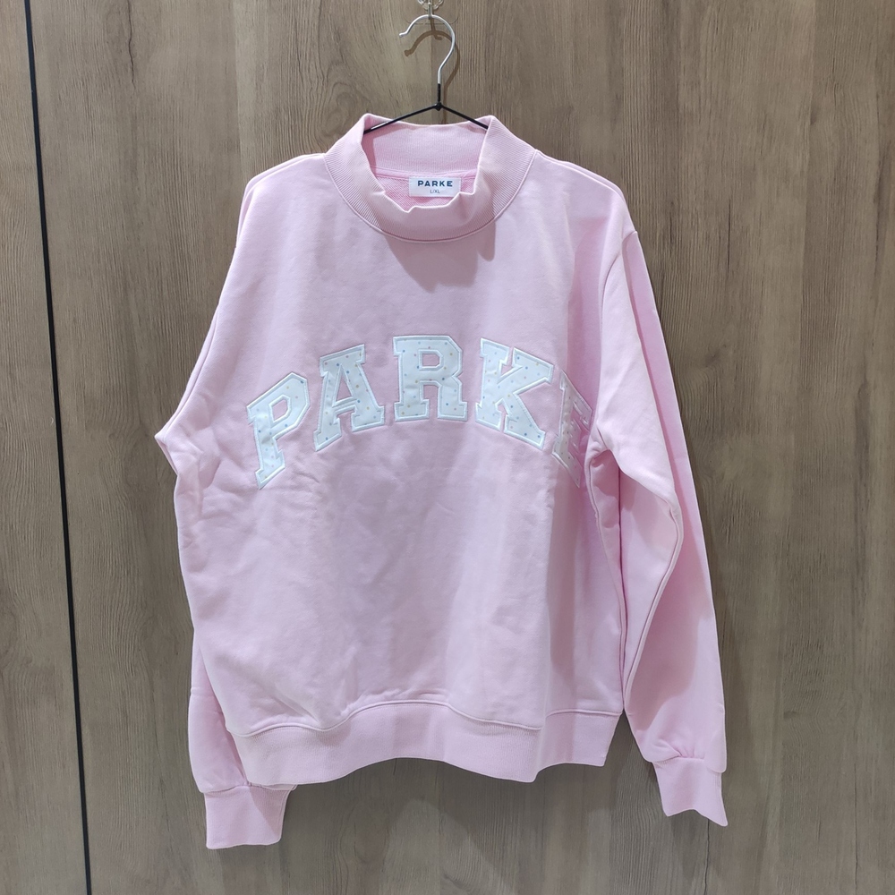 Parke Pink Varsity Mock Neck Sweatshirt White Collegiate Logo